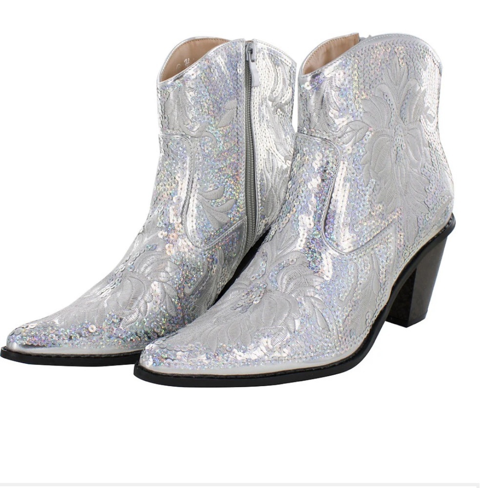 Helen's Heart HELEN'S HEART SHORT SILVER SEQUINS COWBOY BOOTS